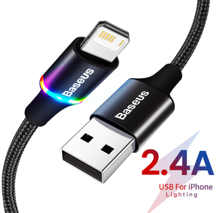 Baseus halo data | Mocny kabel USB - Lightning do Apple iPhone 6 7 8 2.4A LED EOL